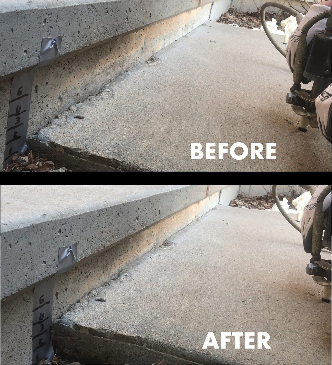 Polyurethane injection stabilizing soil beneath a concrete slab